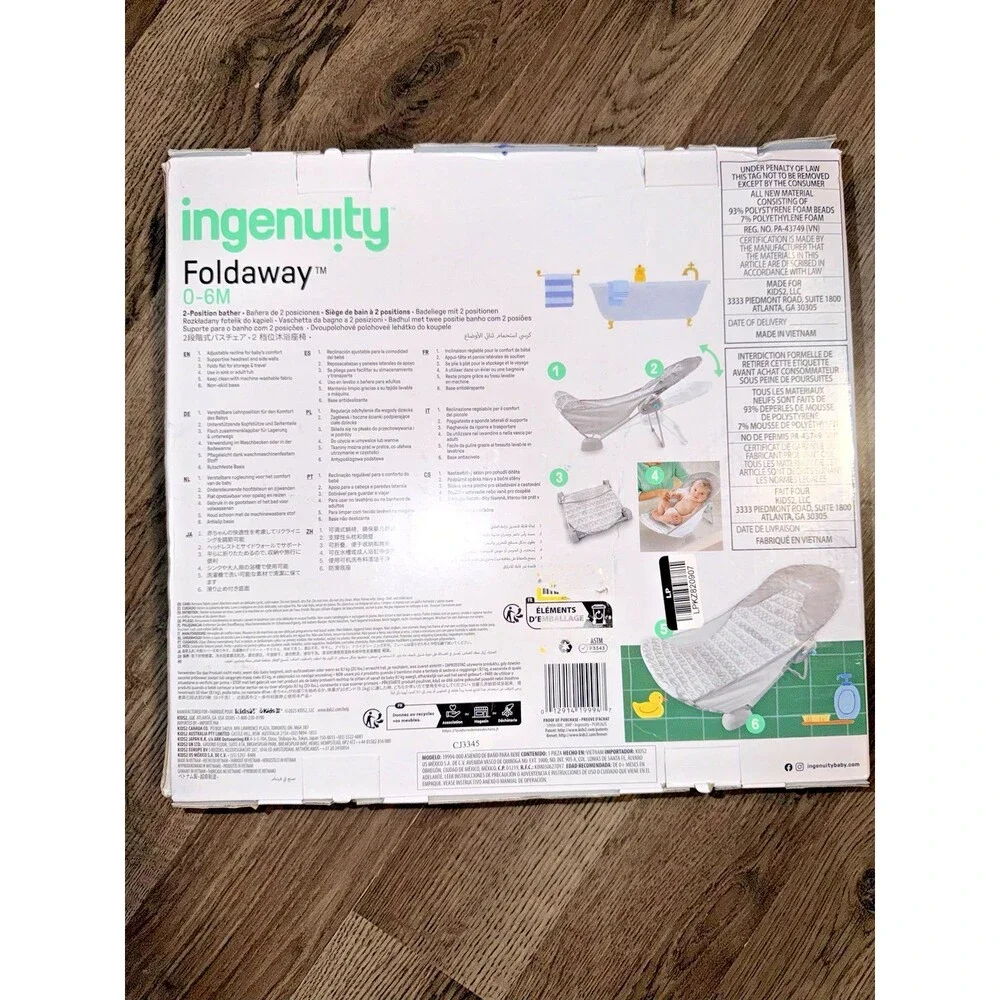 Ingenuity Baby 2 Position Bather Foldaway Gray Comfort